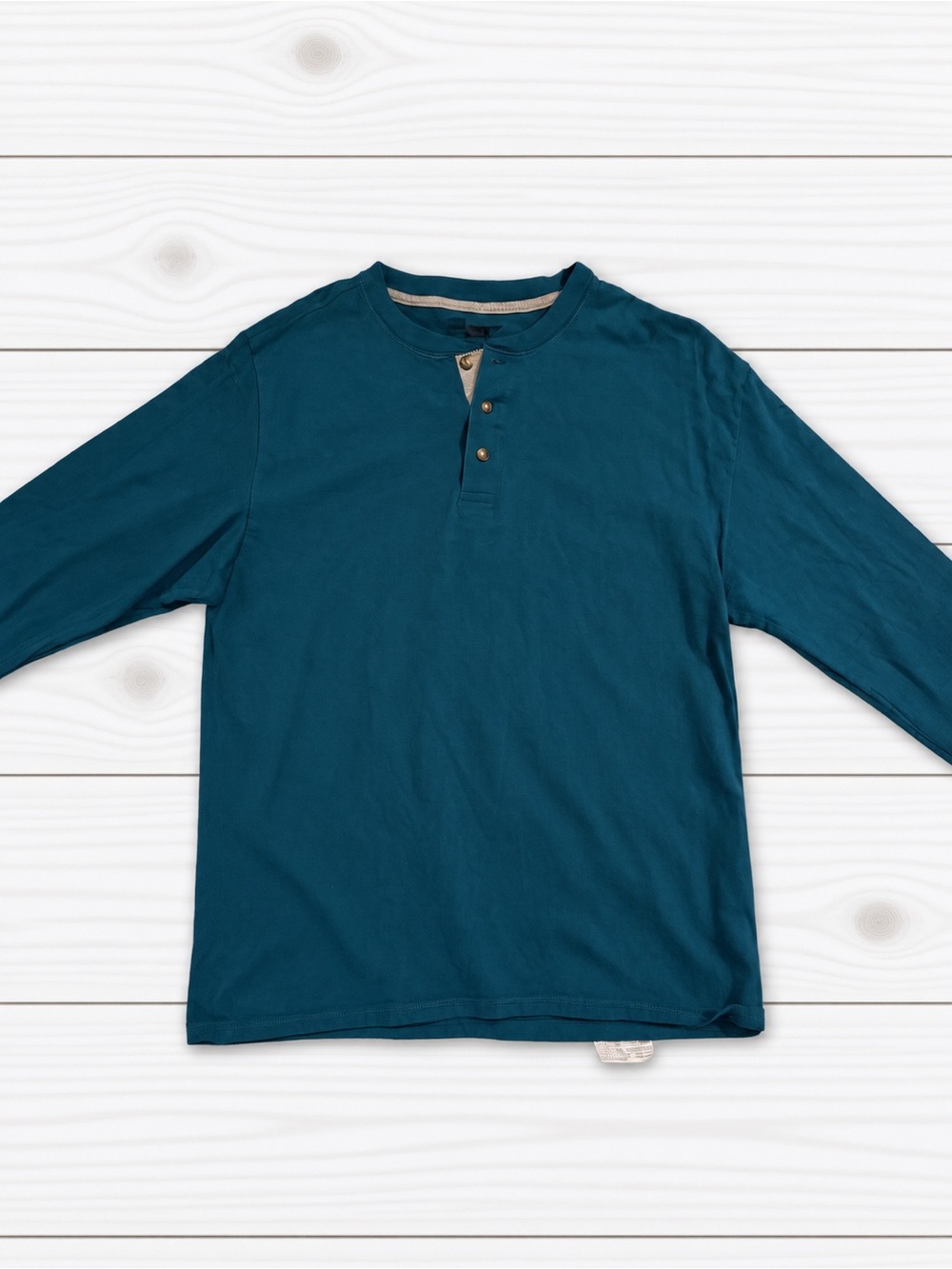 Hanes Long Sleeve Henley in Teal Blue